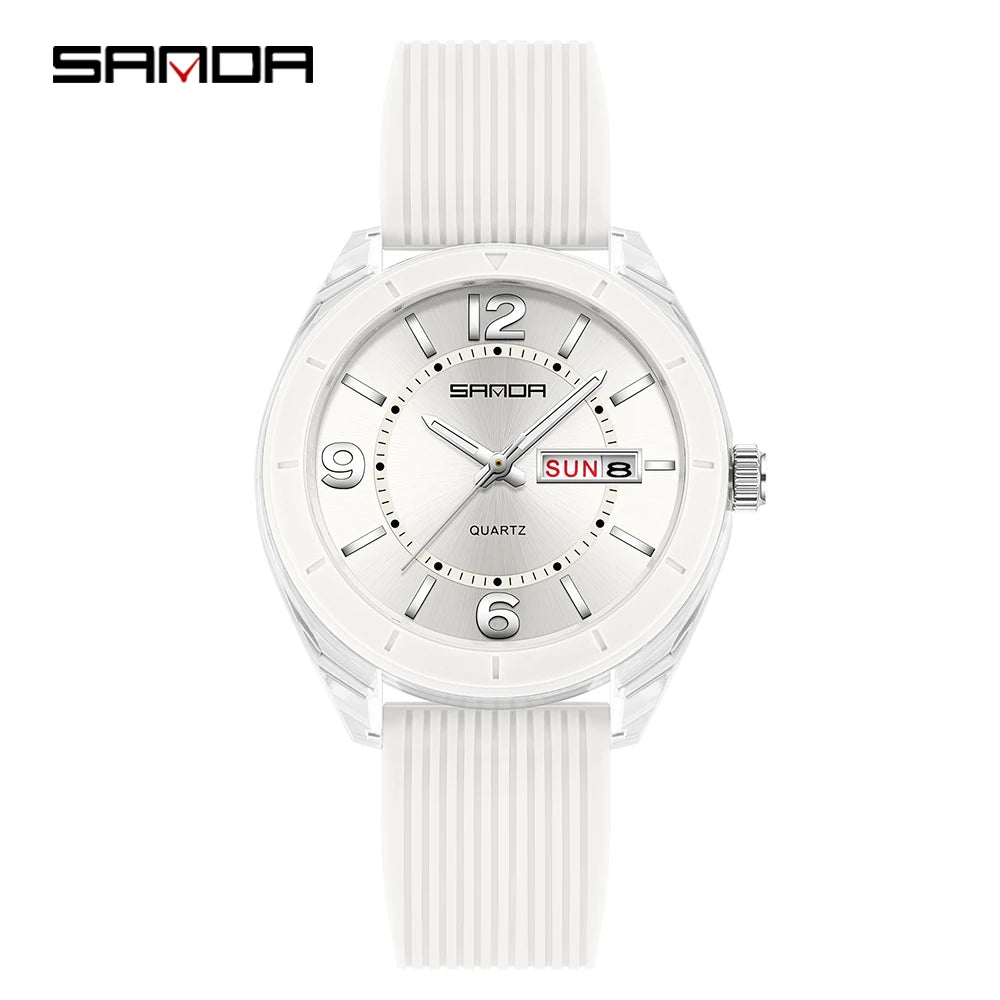 SANDA New 6287 Male And Female Students Leisure Exam Quartz Watch Night Light waterproof Double Calendar Quartz Watch