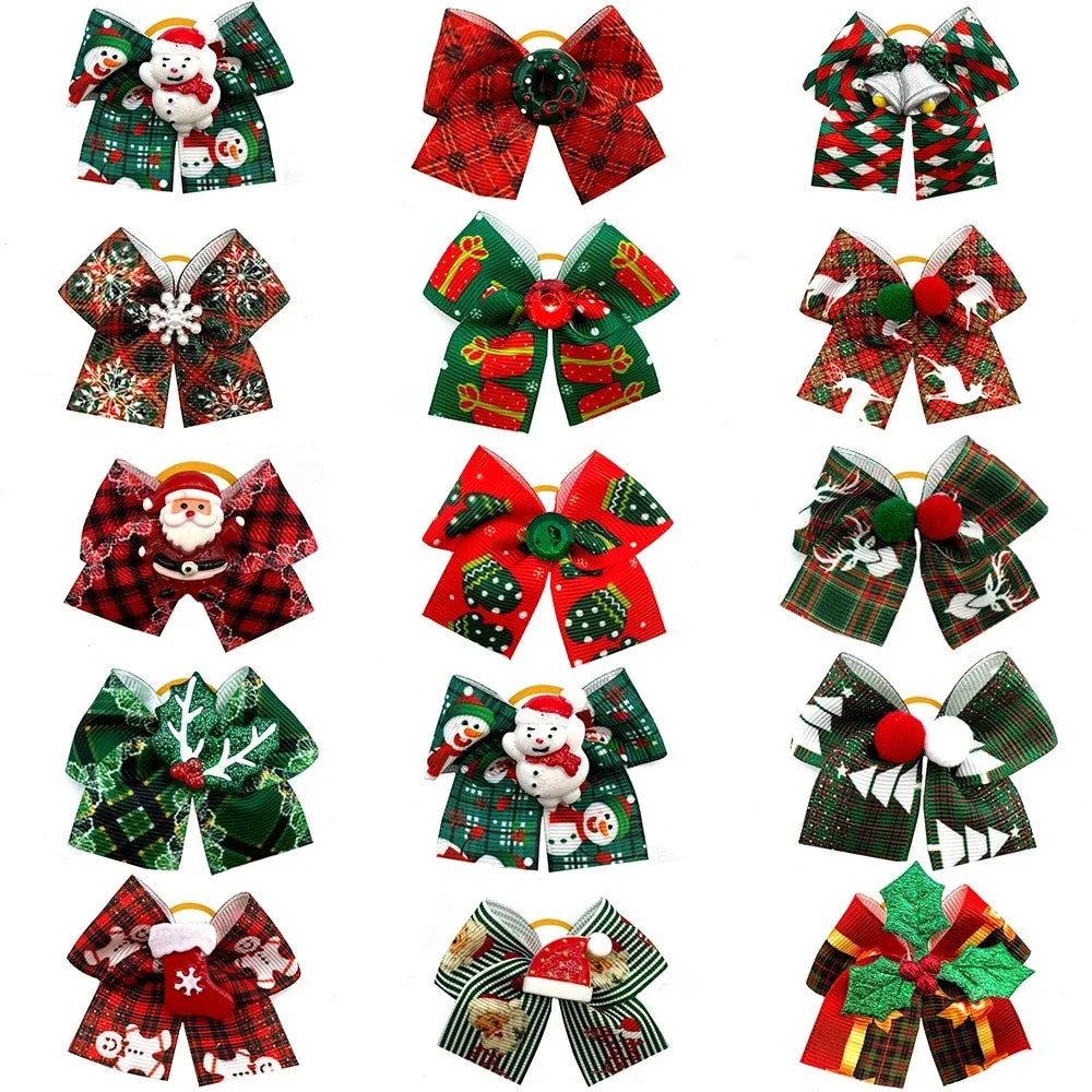 50 pcs Christmas Dog Hair Bows Rubber Bands Pet Small Dog Bow knot Dogs Bows for Dogs Grooming Pet Accessories for Small Dogs