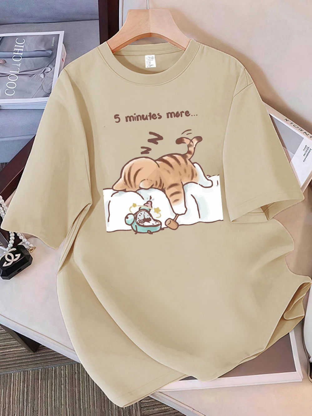 Women T-Shirt Cotton Summer The Cat That Always Wants To Sleep Pattern Prints T Shirt O-Neck Soft Loose Tops Basic Woman Clothes