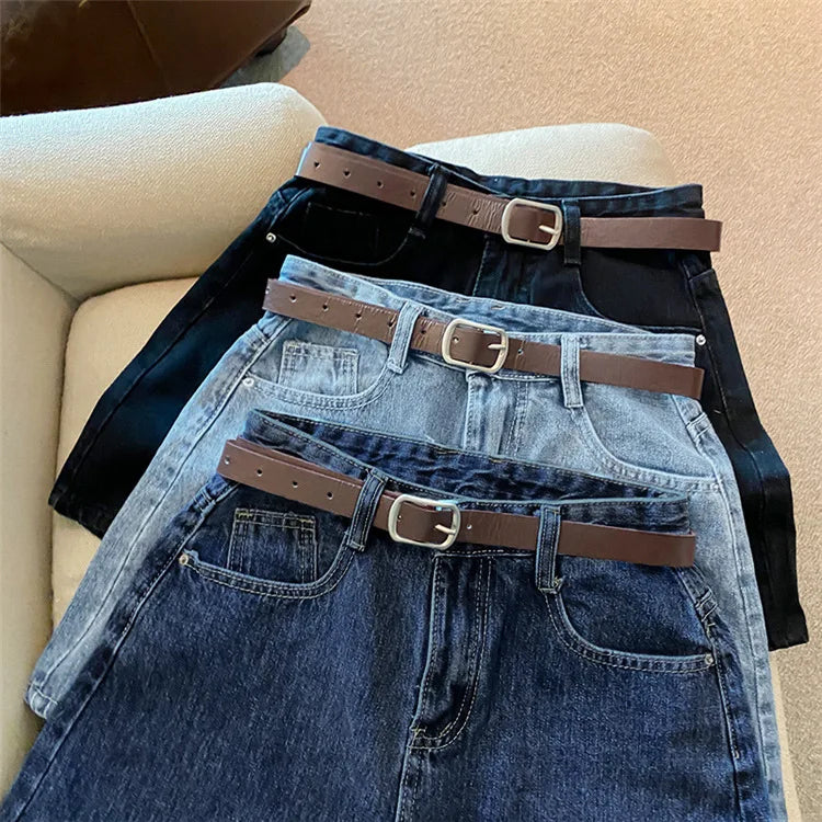 Denim shorts women's summer new trendy Instagram high waist simple slimming loose wide leg versatile A-line hot pants