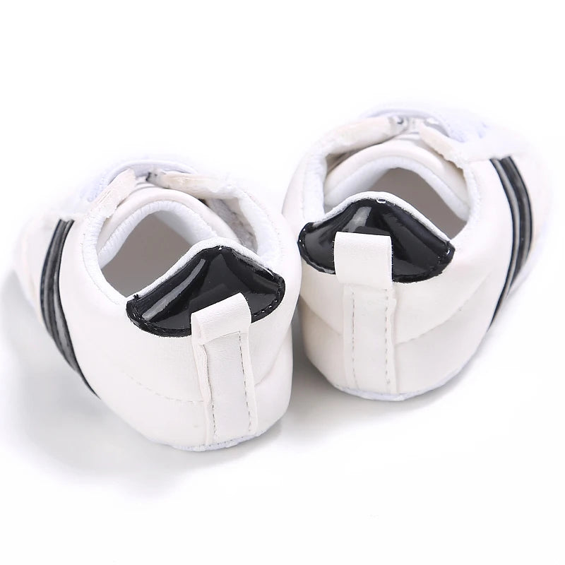 Baby Shoes Newborn Boys Sneaker Girls Two Striped First Walkers Kids Toddlers Lace Up PU Leather Soft Soles Sneakers 0-18 Months