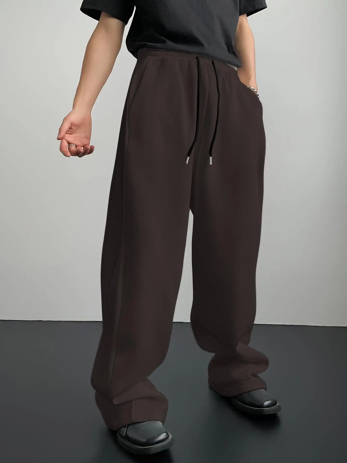 European and American men's waist trousers waist drawstring straight wide-leg loose trousers sports trousers pocket men pants