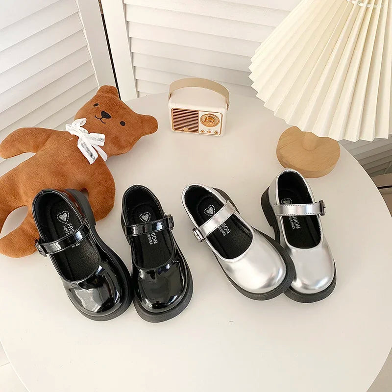 Children Leather Shoes 24-35 Slip-on Round Toe School Sweet Kids Casual Shoe 2025 New Girl's Laofers Pearl Morden Three Colors