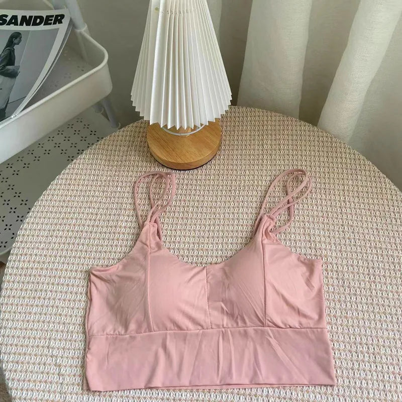 Bra For Women Ice Silk Tube Tops Soft Breathable Underwear Push Up Suspender Brassreie Camisole Female Casual Vest Crop Top Pink
