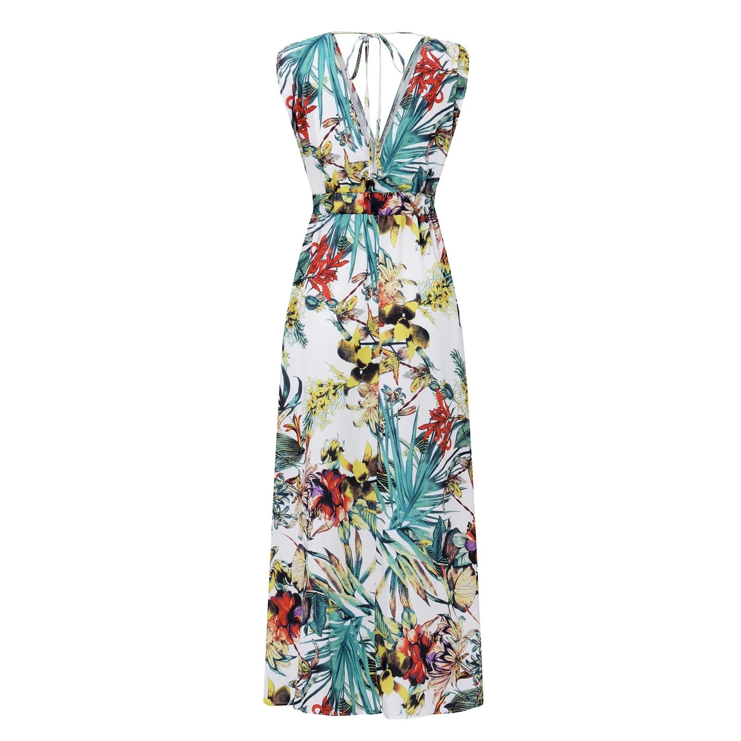 dresses for women Summer dress Casual Print Bandage Elastic Waist V-Neck Sleeveless sexy long Dresses vestidos verano moda 2024