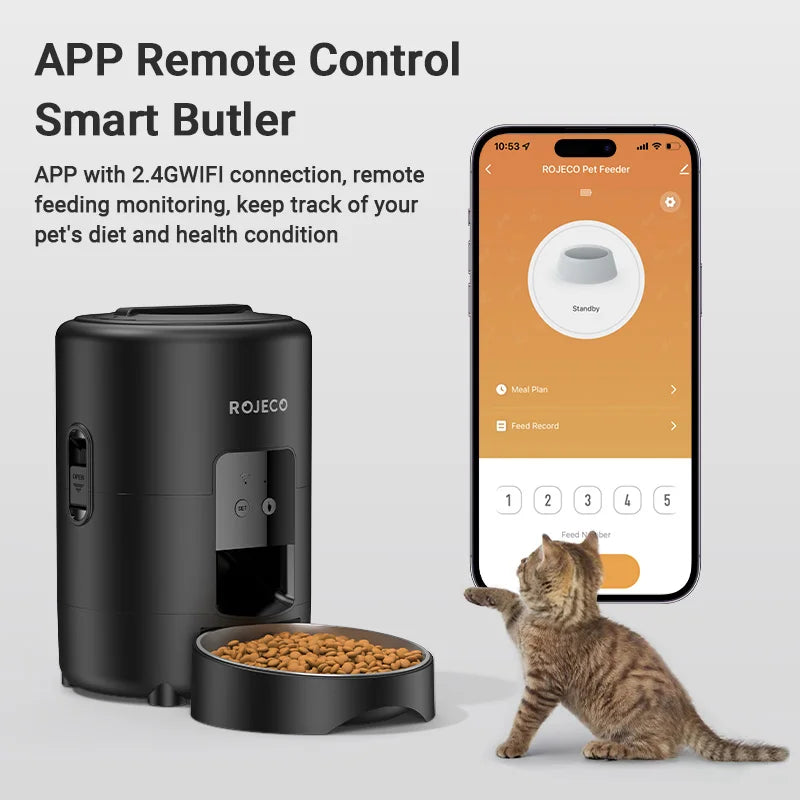 ROJECO 2L Automatic Pet Feeder Smart Cat Food Kibble Dispenser Wi-Fi App Remote Control Auto Dog Feeder For Cat Pet Accessories
