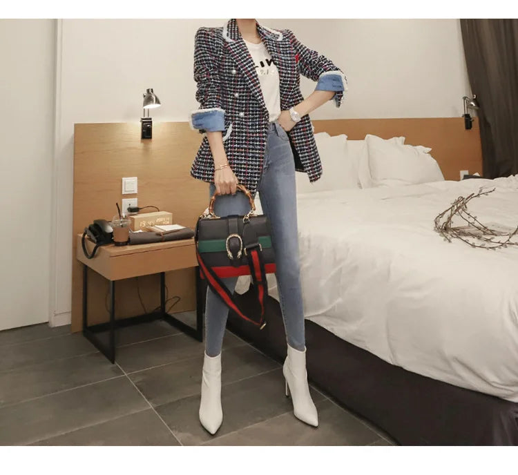 Women's Jacket 2025 Autumn New Celebrity Slim-fitting Long-sleeved Tweed Temperament Coat