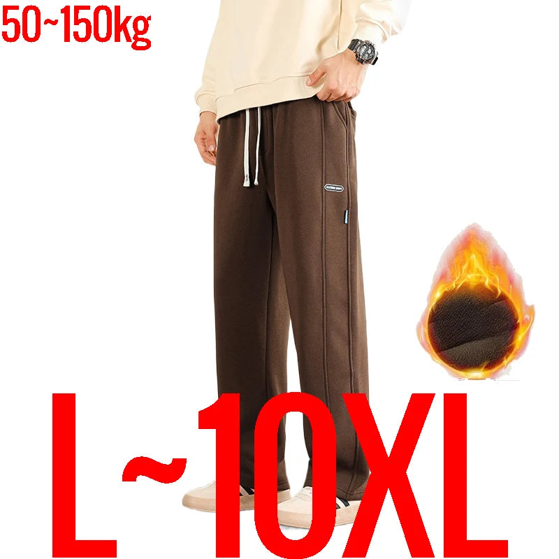 Big Size 10XL Men Pants Fleece Lined Jogger Trouser Male Plus Large 9XL 8XL Winter Autumn Bootcut Cuffed Elastic Sweatpant Loose
