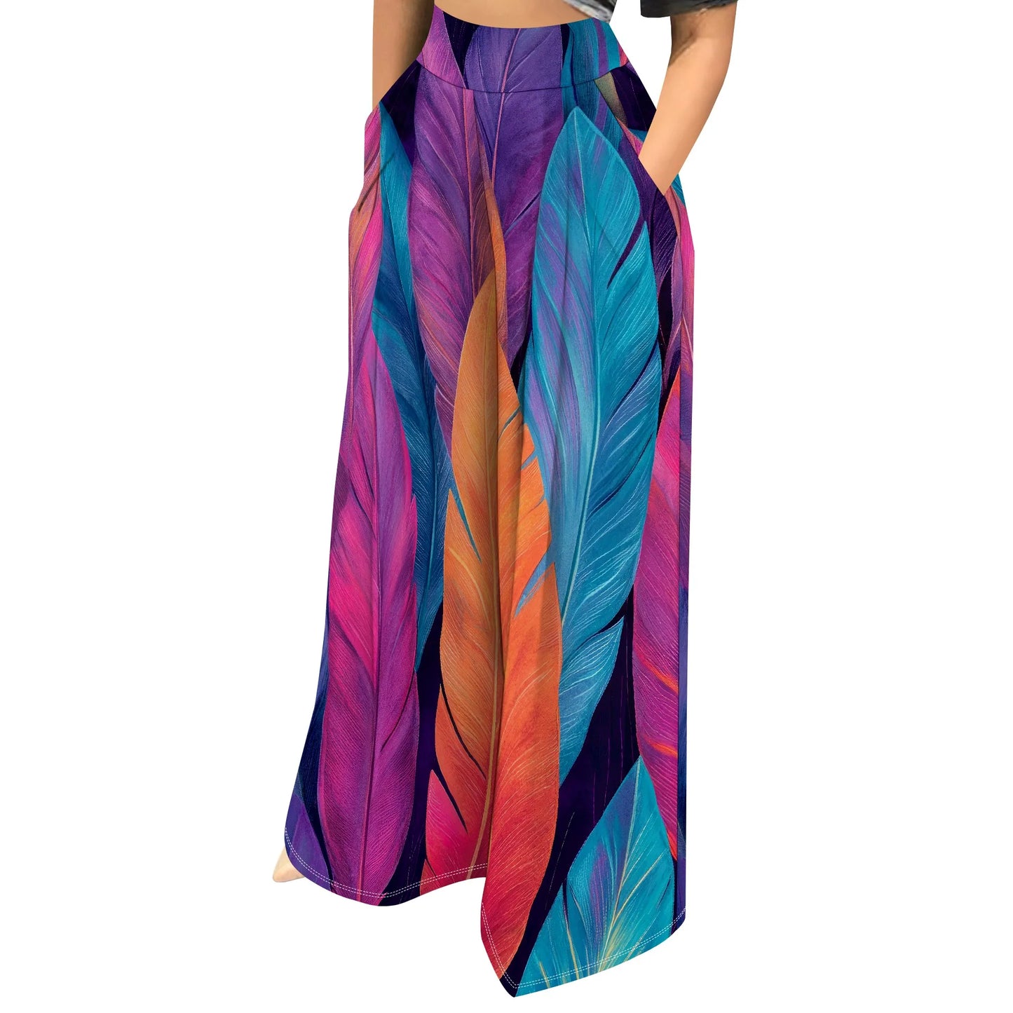 Women' s Camouflage Long Pants High Waist Wide Leg Stretchy Loose Fit Trousers with Pocket