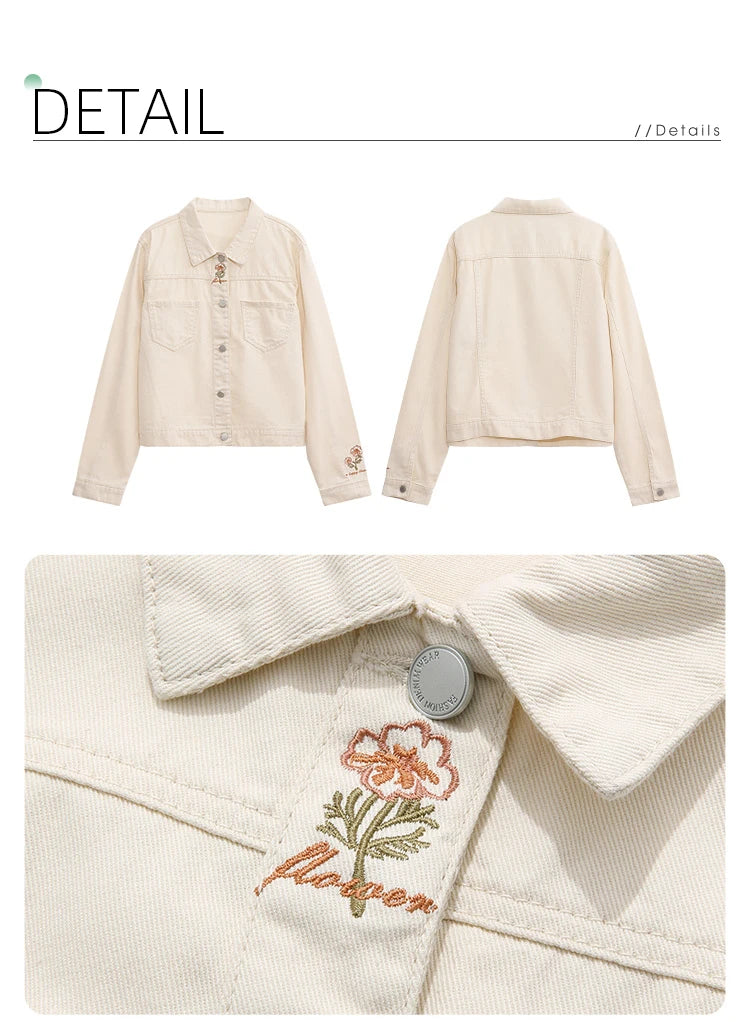 I BELIEVE YOU Denim Jackets for Woman French Embroidery Women's Coat 2023 Spring Casual 100% Cotton Female Clothes 2231184874