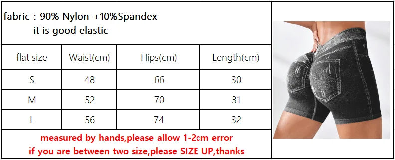 Women V back Shorts Faux Jeans Elastic Workout Sports Yoga Pants Butt Lifting Leggins Fitness Athletic Short Tights Seamless