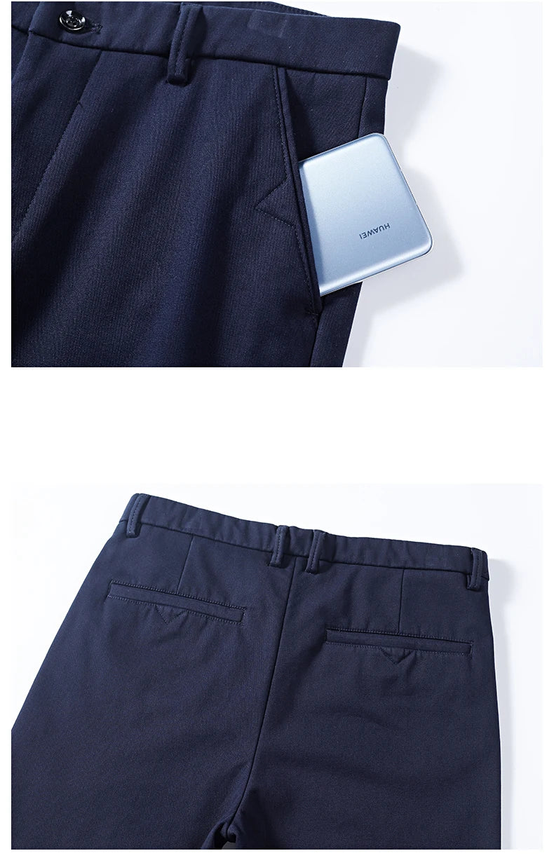 New Winter Mens Clothing Warm Casual Pants 98% Cotton Fleece Straight Business Thicken Men Pants Stretch Classic Velvet Trousers