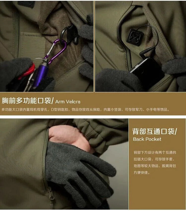 Fleece Autumn Military Men Jacket Waterproof Suit Fishing Warm Hiking Men Tracksuits Set for Men Jackets Suits Thermal Winter