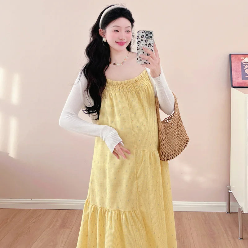 Pregnant Women's Dress 2025 Summer New Style Temperament Small Fresh Age Reducing Polka Dot Long Skirt