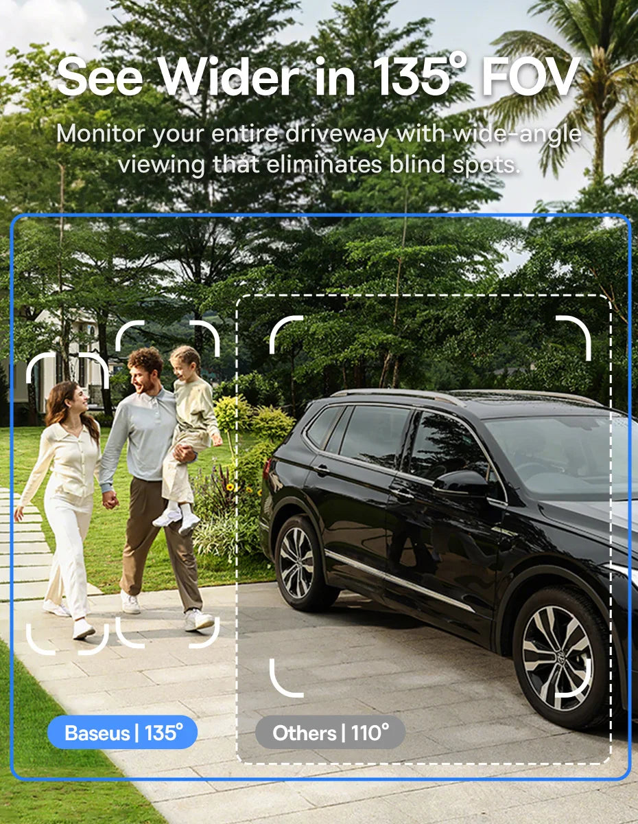 Baseus Security S1 Lite Solar Security Camera Wireless Outdoor Camera Continuous Power 2K Resolution 135°FOV IP67 Wifi Camera