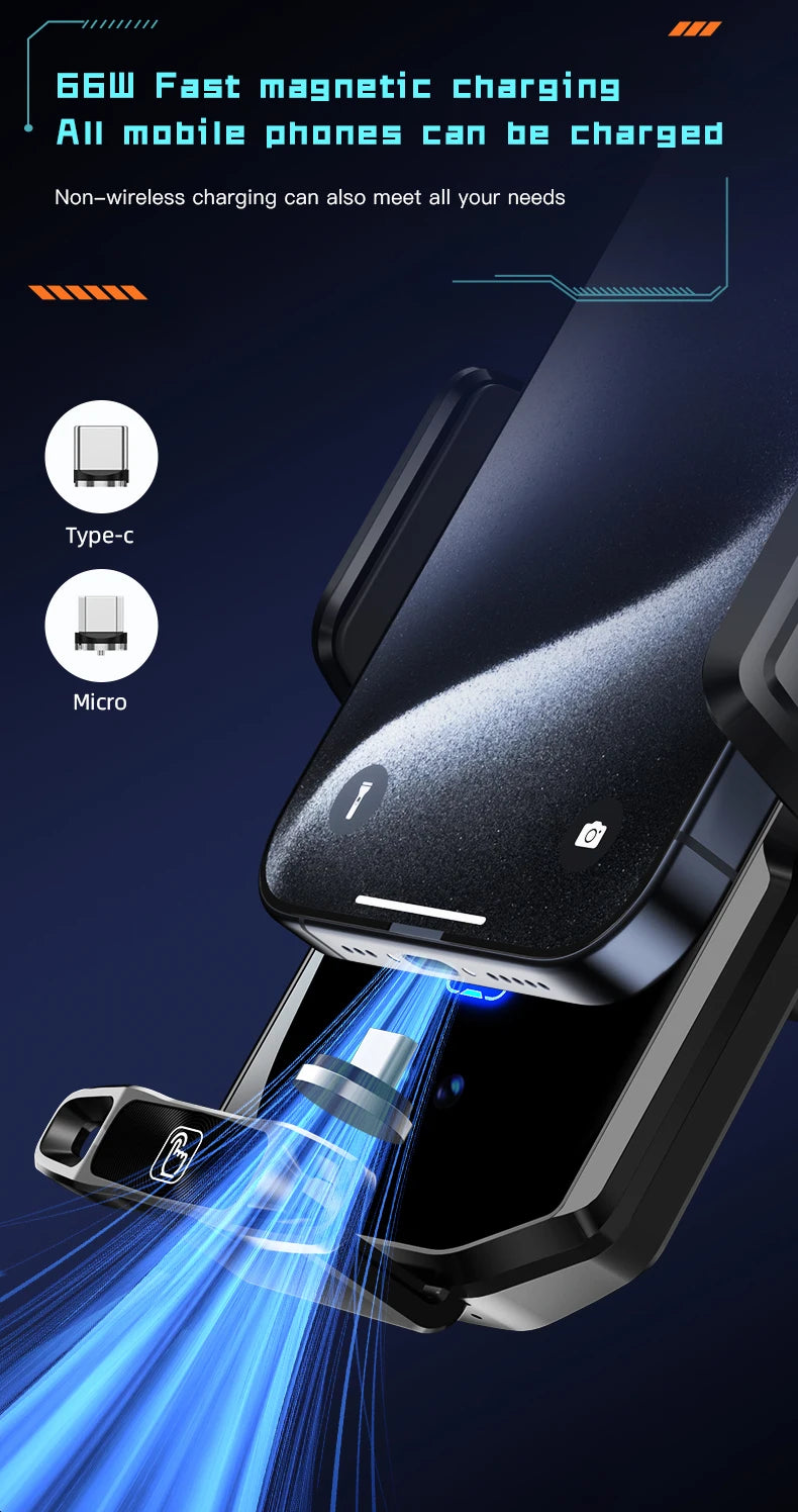Wireless Car Phone Holder Stand 15W Fast Charge Touch Control Air Vent Phone Bracket Tempered Glass Panel for iPhone Android
