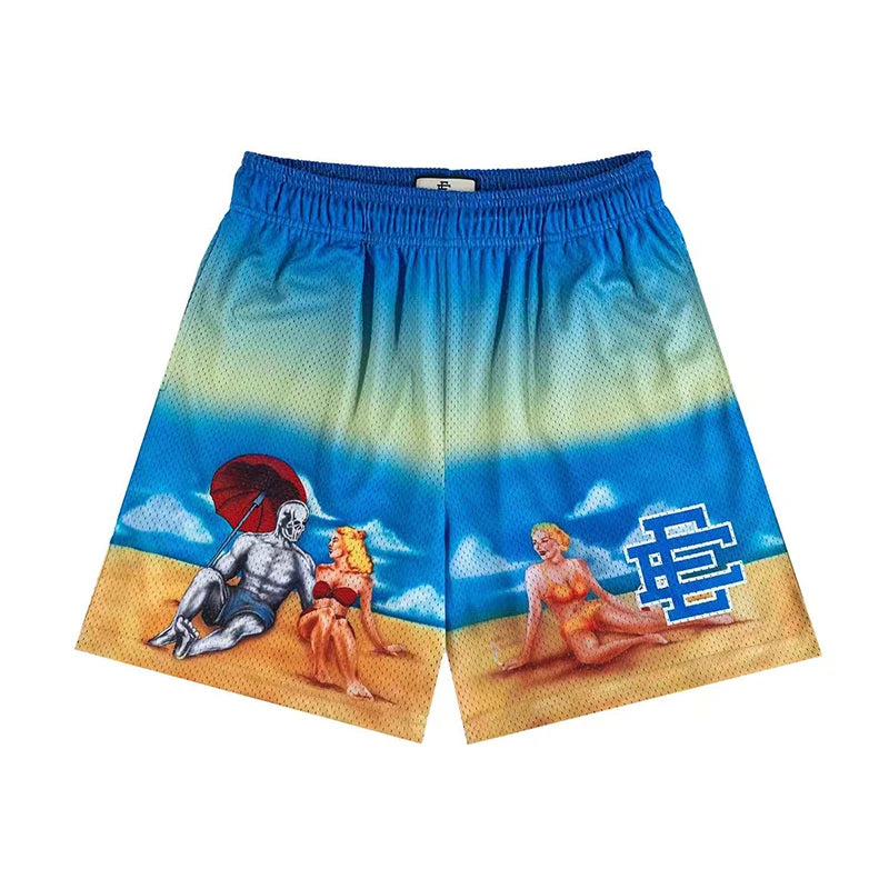 2025 New EE Eric Emanuel  Basic Mesh Short Classic Floral Printed Gym Shorts Men's Gym Basketball Sports Beach Shorts Men Shorts