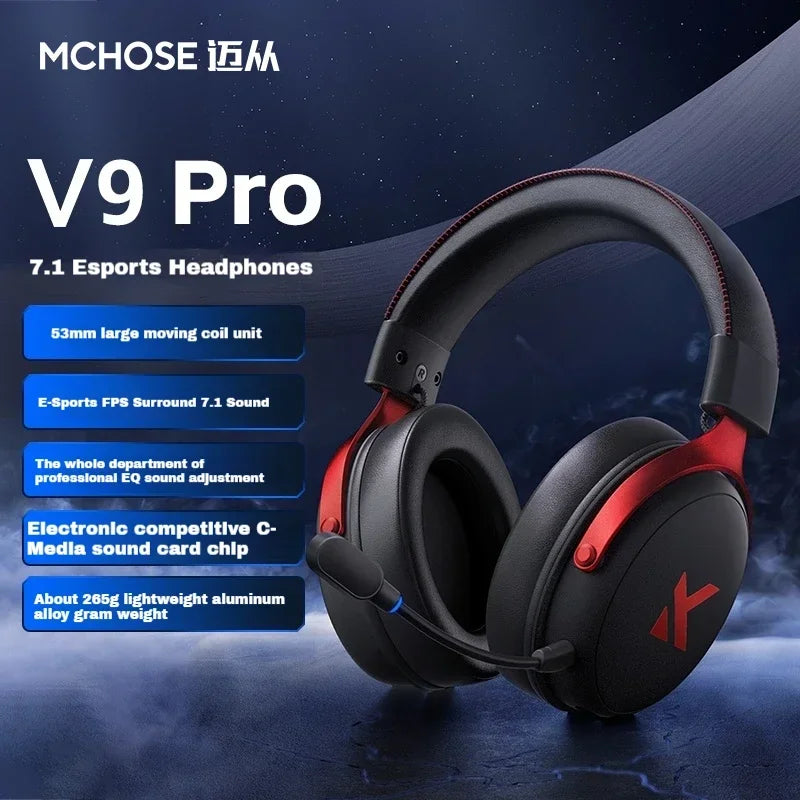 MCHOSE V9 Pro Wireless 3-Mode Headphones Esports Noise Reduction Mic Customizable Head-mounted Earphones for Music Gaming PC