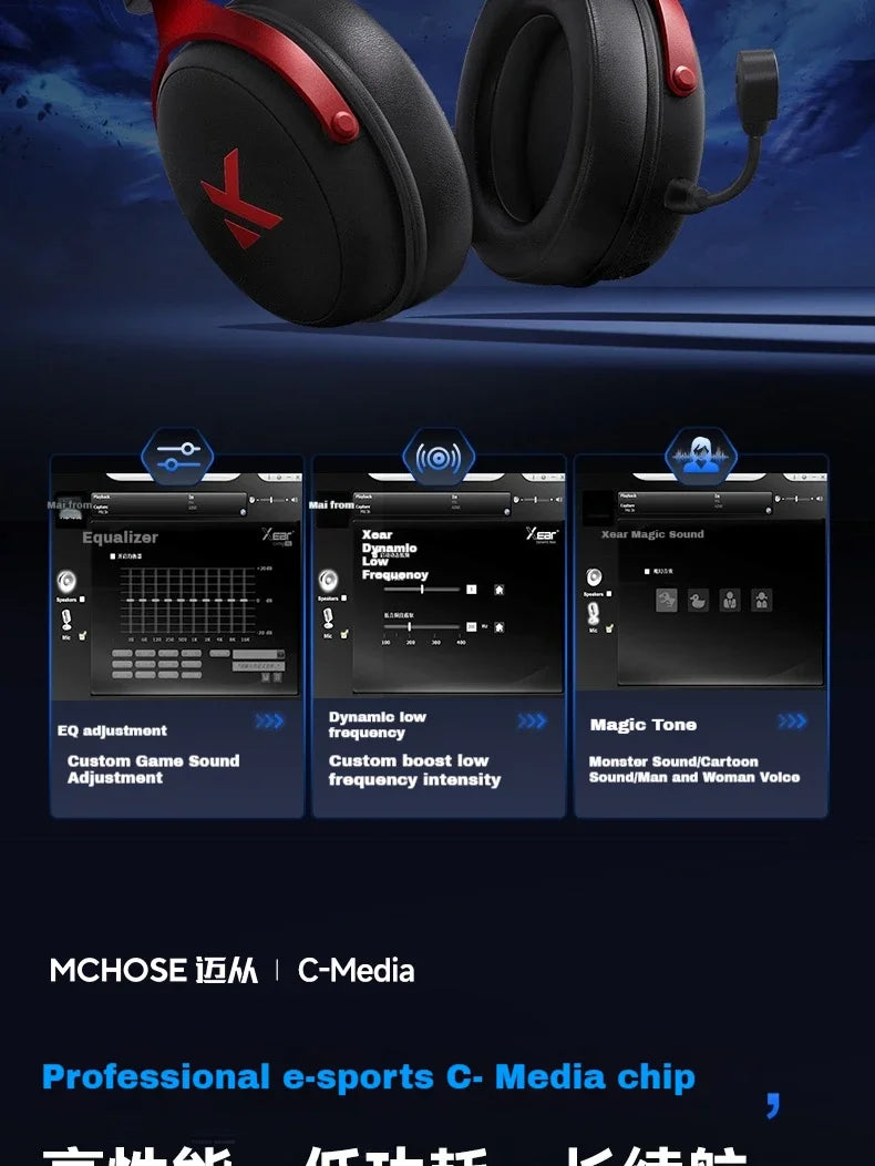 MCHOSE V9 Pro Wireless 3-Mode Headphones Esports Noise Reduction Mic Customizable Head-mounted Earphones for Music Gaming PC