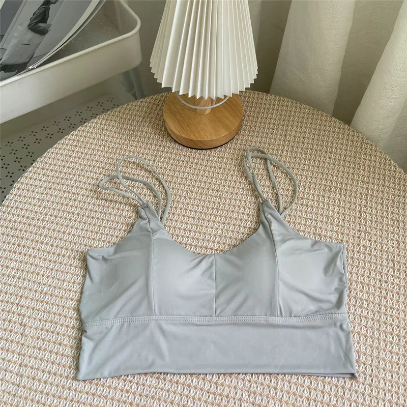 Bra For Women Ice Silk Tube Tops Soft Breathable Underwear Push Up Suspender Brassreie Camisole Female Casual Vest Crop Top Pink