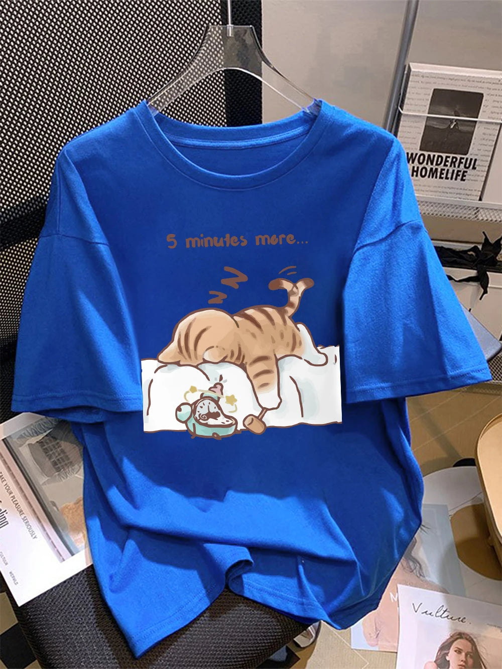 Women T-Shirt Cotton Summer The Cat That Always Wants To Sleep Pattern Prints T Shirt O-Neck Soft Loose Tops Basic Woman Clothes