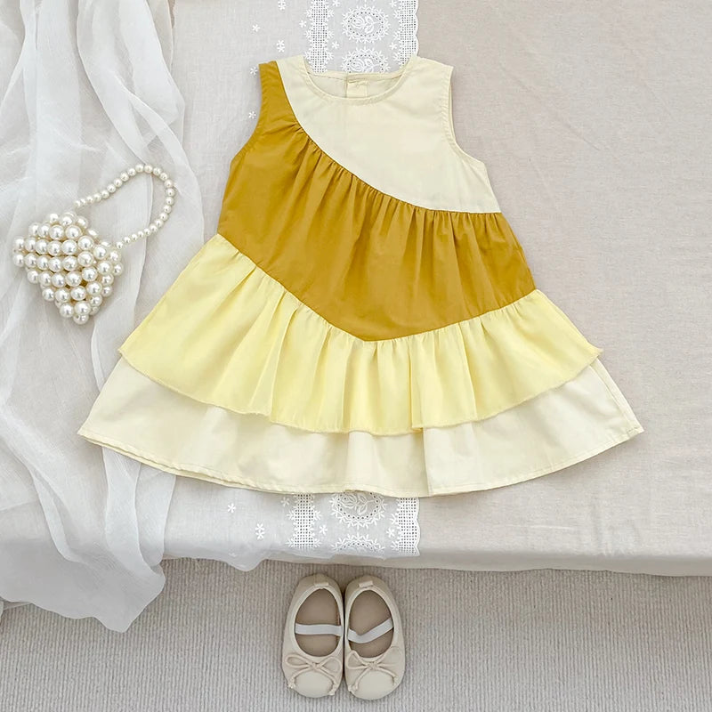 2025 Kids Clothes Summer Cotton Dress Baby Girls Clothes Cartoon Splicing Colors Dresses Children's Clothing Vestidos Cotton