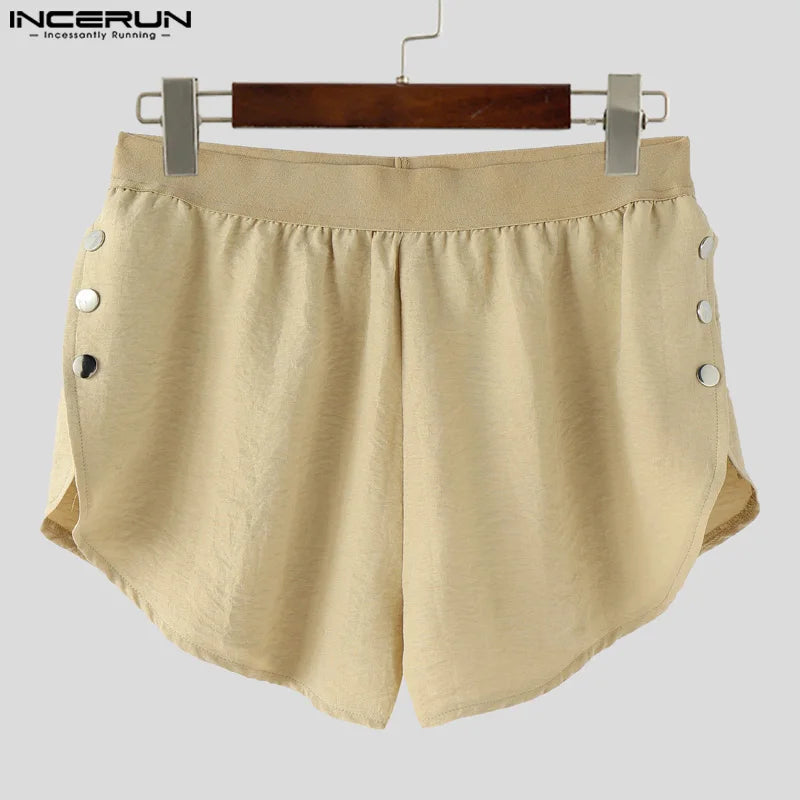 INCERUN Men Shorts Solid Color Elastic Waist Split Side Button Men Bottoms Streetwear 2025 Fashion Sexy Casual Male Shorts S-5XL