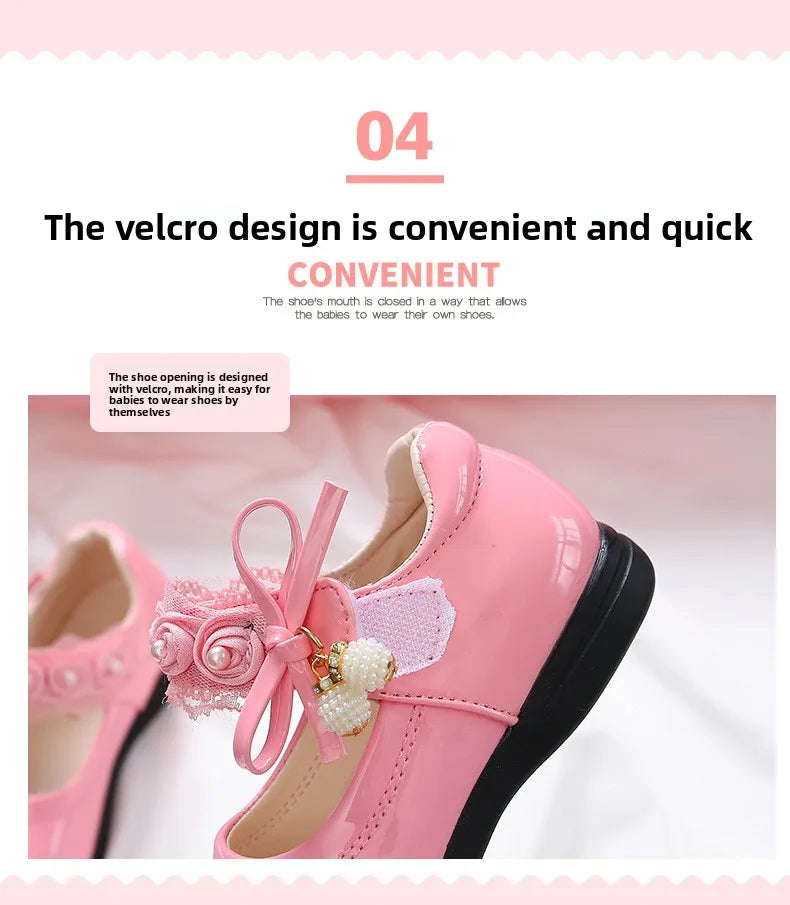 Kids Black Performance Shoes Soft Sole for Students Flat Shoes Casual Versatile 2025 New Kids Princess Shoes with Sweet Pendant