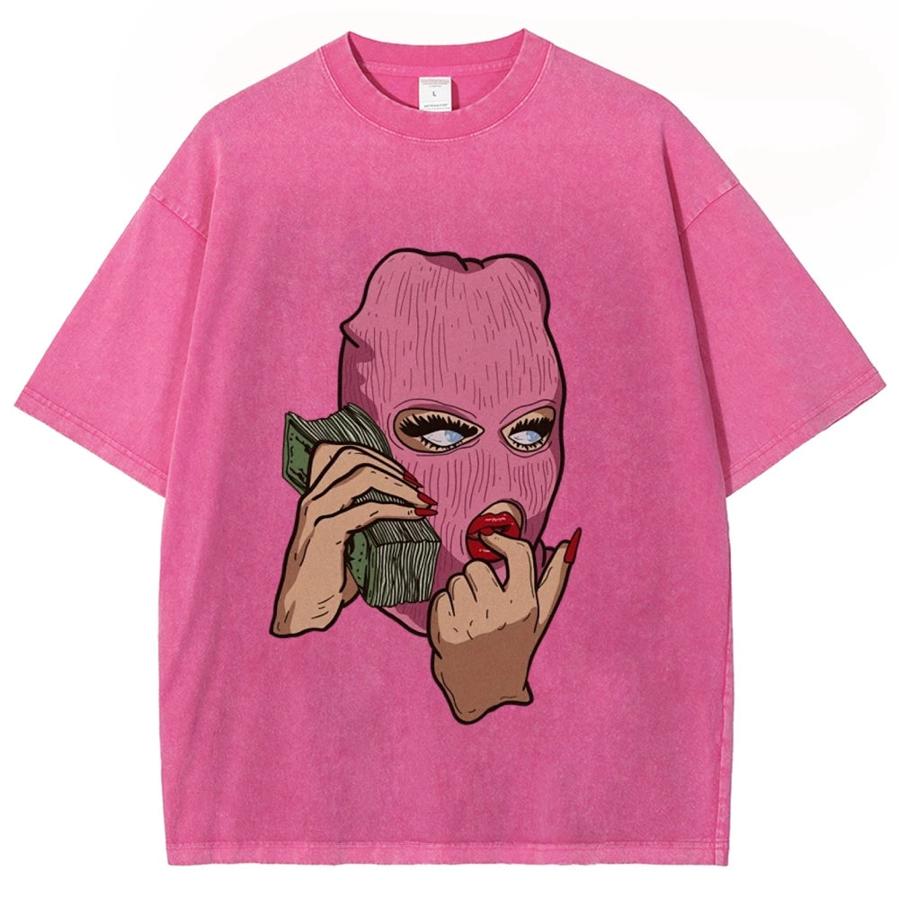 Cotton Women's T-Shirt Abstract Skull Call Women's Print Shoulder Round Neck Wash Summer Designer Trend New Short Sleeves