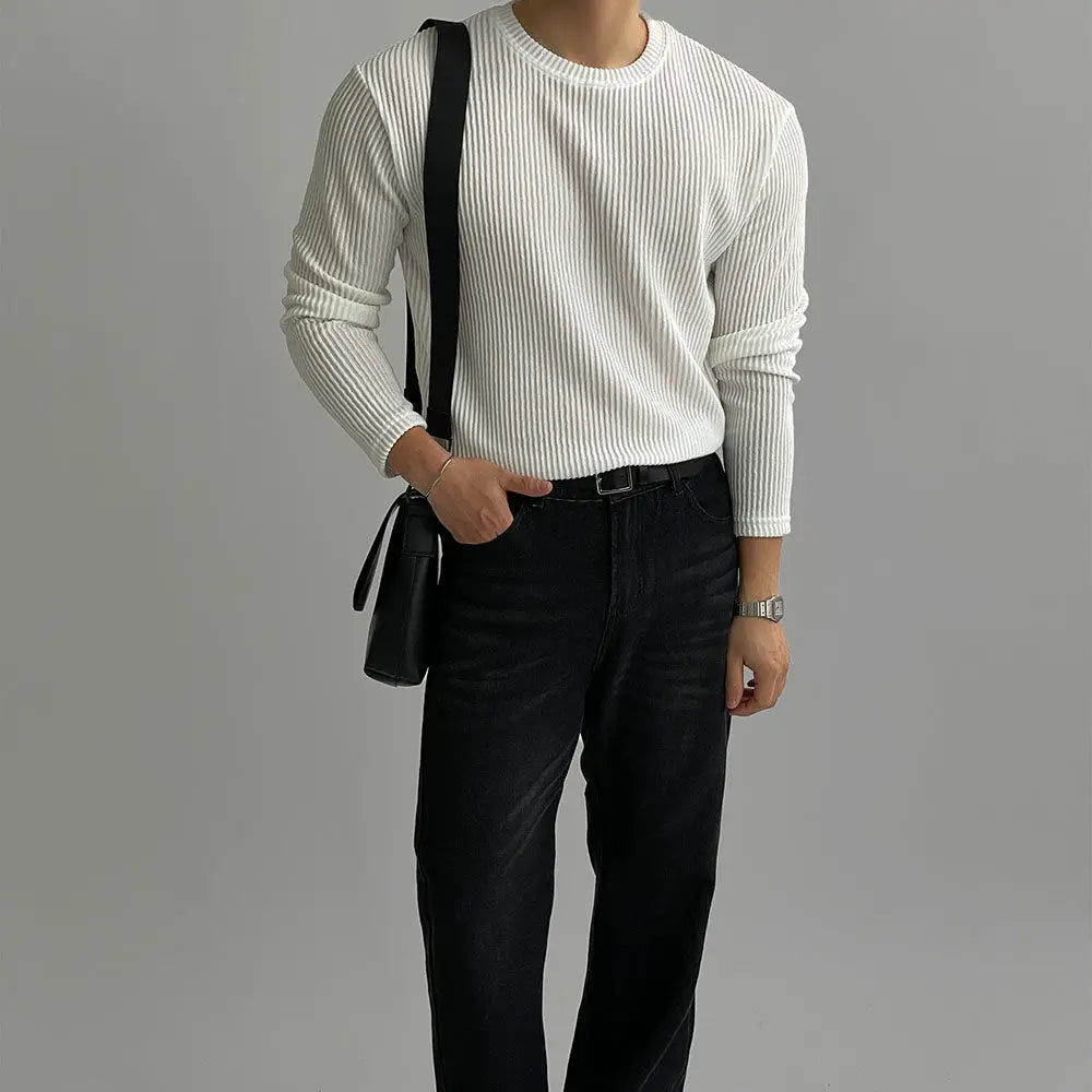 Sport Fashion Men T-Shirts Spring Autumn New Solid O-Neck Texture Quick Dry Breathable Fitness Casual Slim Long Sleeve Tops