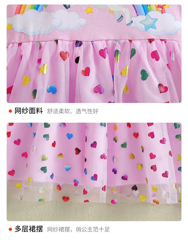 2025 New Unicorn Girls Dress Flying sleeves Kids Clothes Summer Princess Dresses Party Dresses for Children Clothing Rainbow