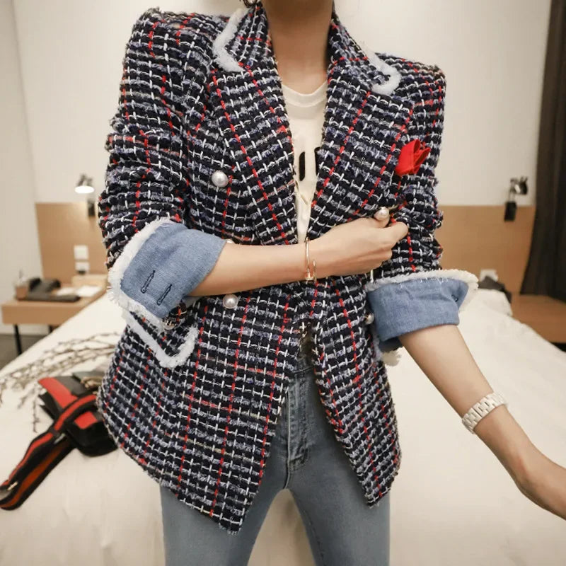 Women's Jacket 2025 Autumn New Celebrity Slim-fitting Long-sleeved Tweed Temperament Coat
