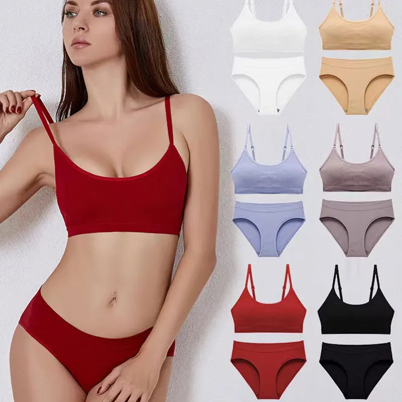 Women Bra Set Panties Sexy Push Up Bralette Female Fitness Seamless Underwear Sports Lingerie Brassiere Set Tank Crop Tops S-XL