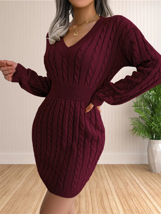 Women Sweater Dresses Cocktail V Neck Knitted Dress Sweater Sheath Dress