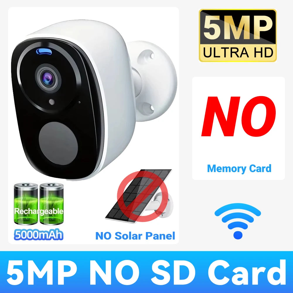2K 5MP Solar Security Camera Wireless Outdoor Color Night Vision Battery Powered 2.4G WiFi, PIR, Waterproof, Two-Way Alexa
