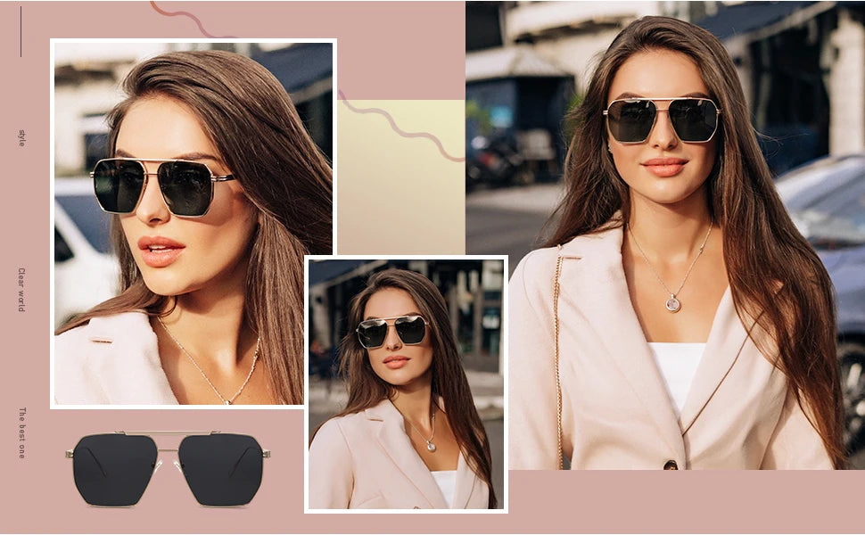 Polarized Sunglasses For Women Men Classic Brand Reflective Lens Square Trendy Sunglasses Woman High Quality Metal UV Protective