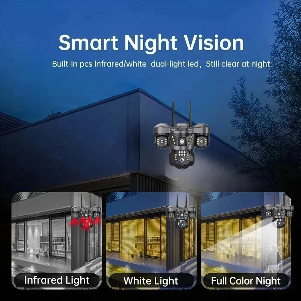 Home Surveillance Cameras 15MP 4GSim Card Triple Lenses Triple Screens 360 Video Monitor Night Vision Camera Security Protection