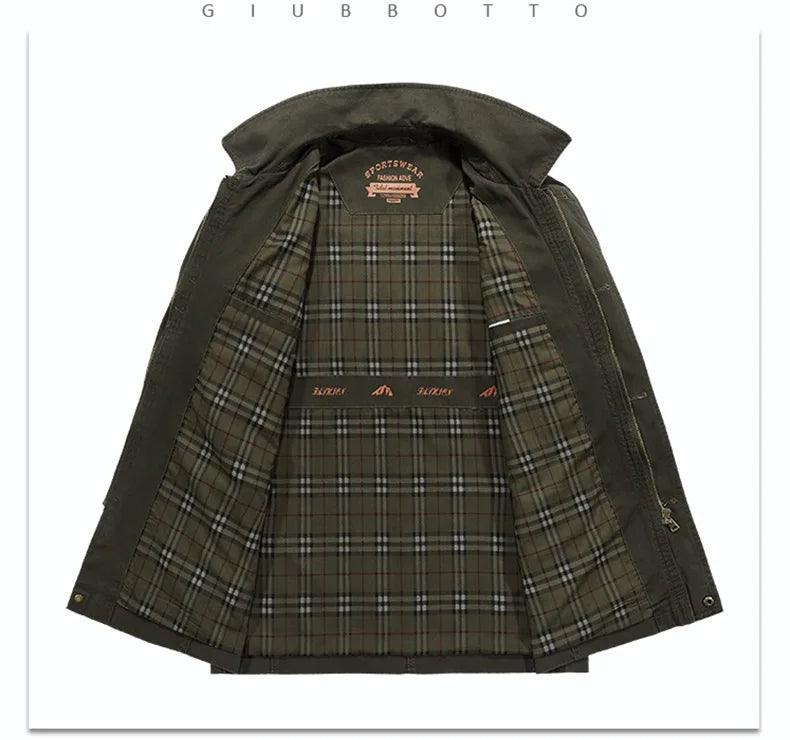 Spring Autumn Long Men Jackets Army green Cargo Mulit Pockets Trench Work Outwear Casual Coat Jacket Size M-3XL 4XL