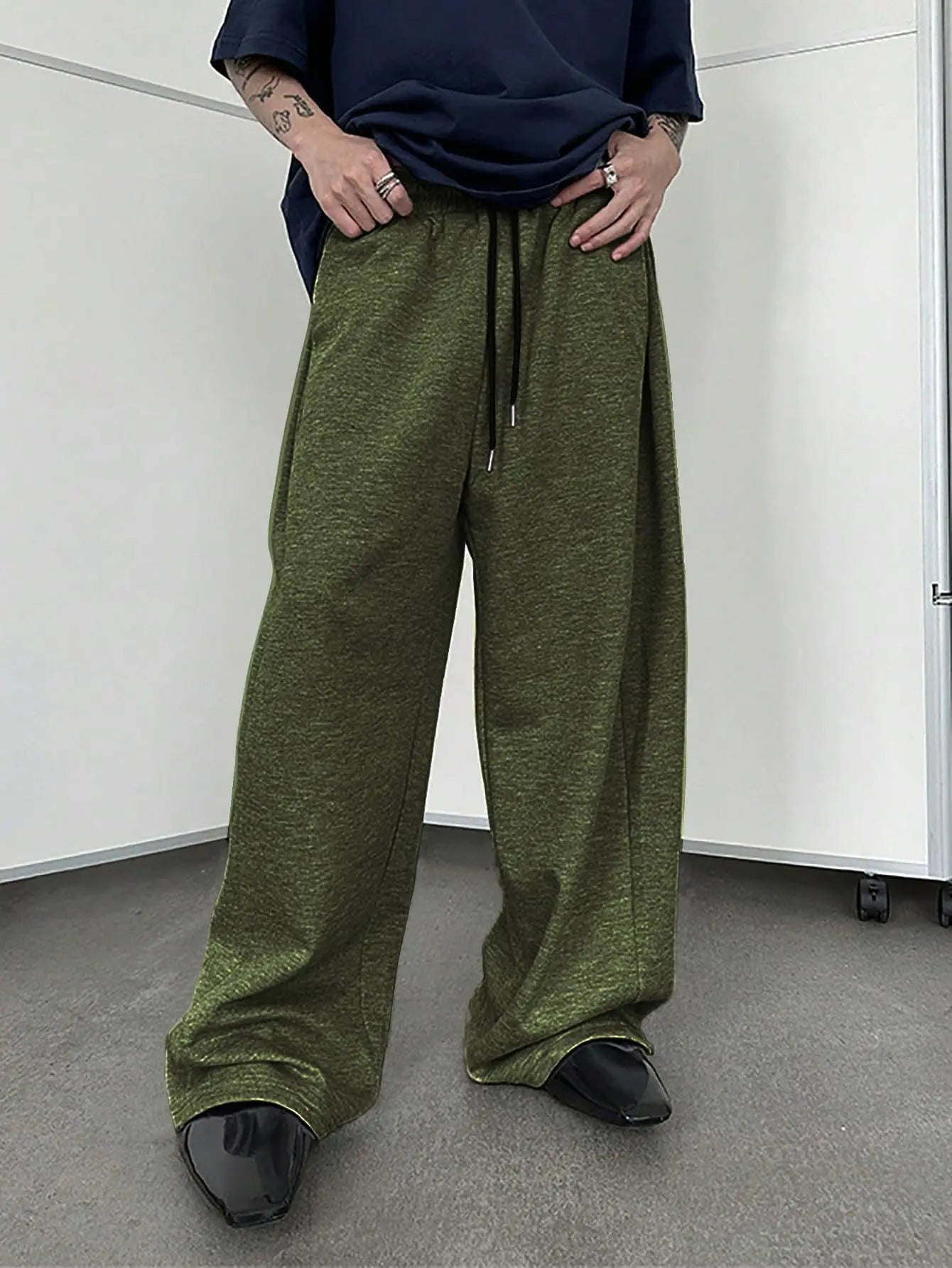 European and American men's waist trousers waist drawstring straight wide-leg loose trousers sports trousers pocket men pants