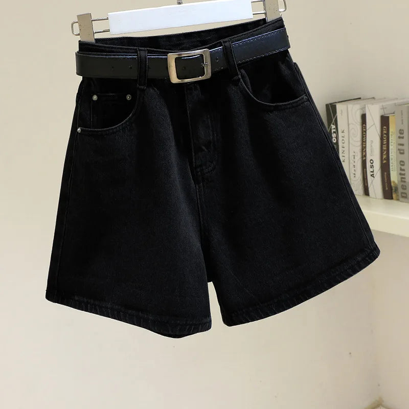Denim shorts women's summer new trendy Instagram high waist simple slimming loose wide leg versatile A-line hot pants