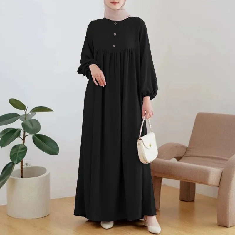 Muslim Women's Long Dress Spring Autumn Fashion Solid Color Loose Dreses Casual Full Sleeveless Maxi Dress Robe Femme