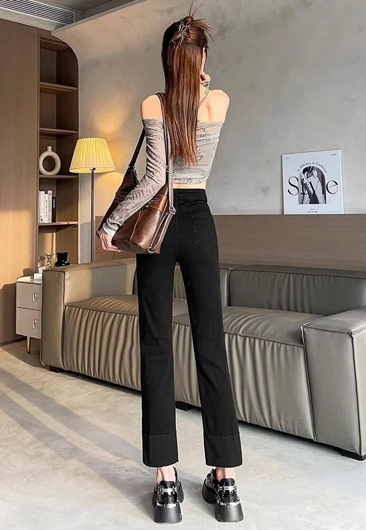 Woman Jeans High Waist Straight Leg Denim Pants for Women  Fitted Vintage Chic and Elegant Unique 90s Teenagers Vibrant Trousers