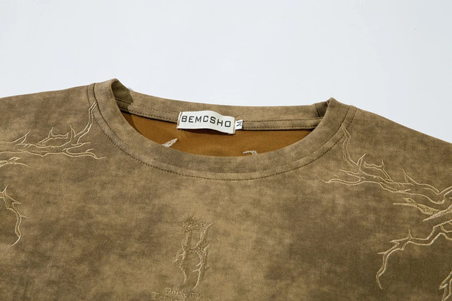 Hip Hop Harajuku Men T Shirts Embroider Vintage Loose Tee Tops Streetwear Oversized T-shirt