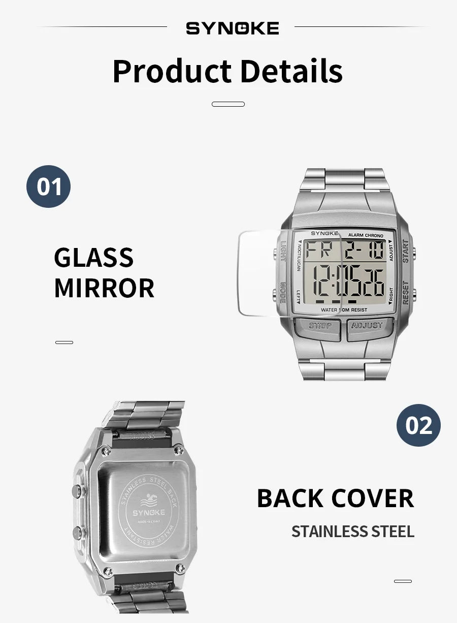 Mens Sports Digital Waterproof Watch, Multifunctional Wrist Watches For Men, Plastic Case Alloy Strap