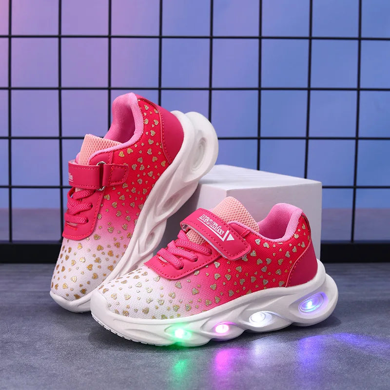 Kids' Casual Shoes Children Led Light Spring Outdoor Sneakers For Breathable Anti-slip Black  Blue Pink Size 21-30
