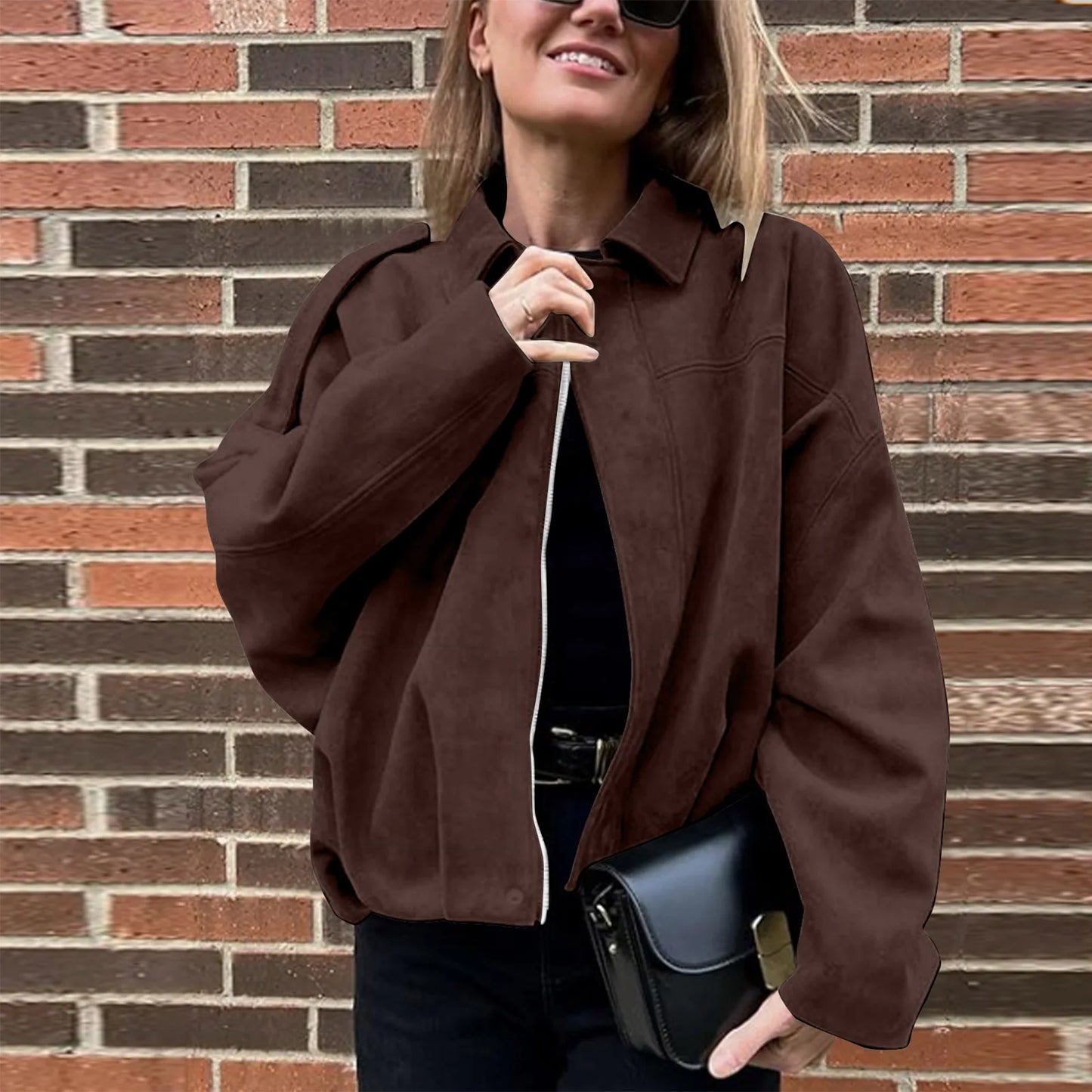 Women's Jacket Fashionable Long Sleeve Zip Up Cropped Coat Autumn Streetwear Cropped Jackets Chic Street Youth Casual Jackets