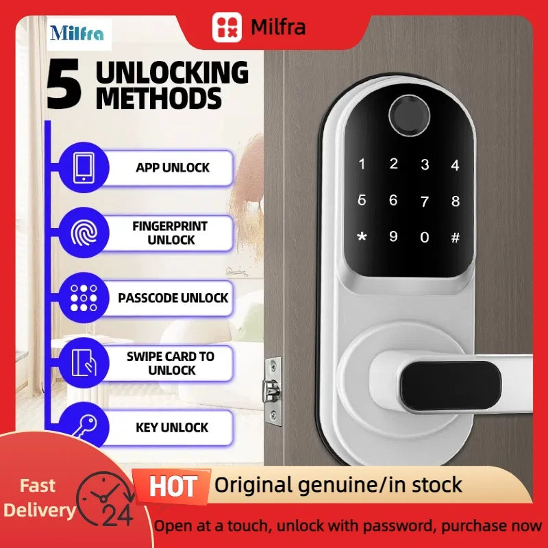 Smart TUYA Fingerprint Door Lock App Remote Control Keyless Bluetooth Digital Touchscreen Lock NFC Waterproof With Card And Key