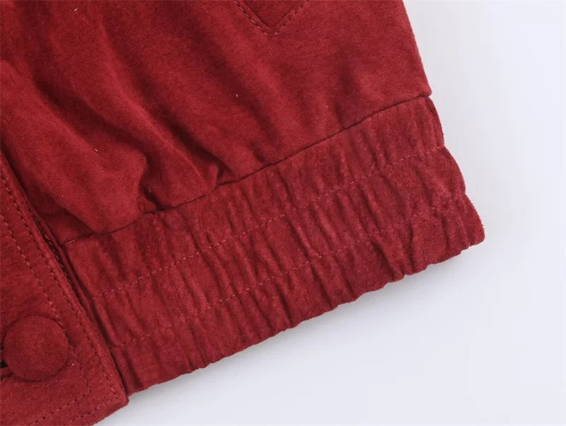 Women's Jacket 2025 Winter New Red Long-Sleeve Suede-Effect Loose Jacket Casual Fashion Versatile Style