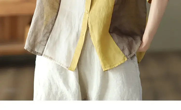 Cotton and Linen Shirt for Women Fashionable and Versatile Cardigan Lapel Top Thin