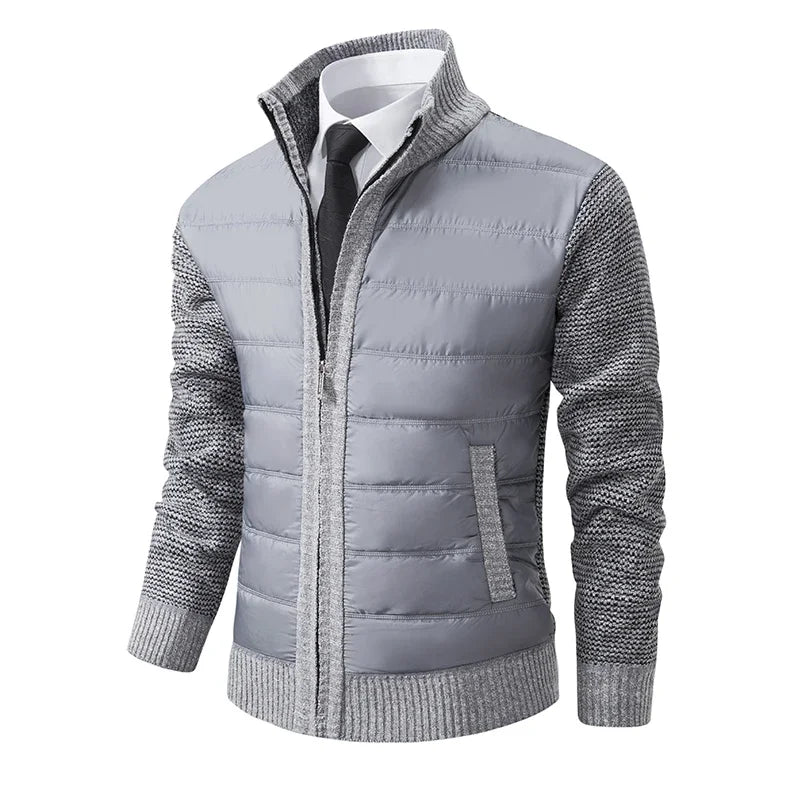 Men Jackets Fleece Cardigan Winter Contrast Splice Knittde Sweater Breathable Thicken Warm Stand Collar Casual Coat Sweater Mens